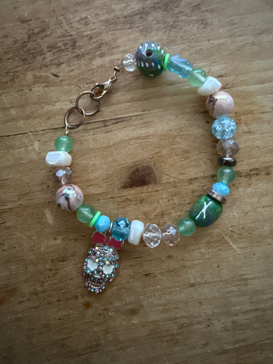 Pink Bow Skull - Halloween Bracelet